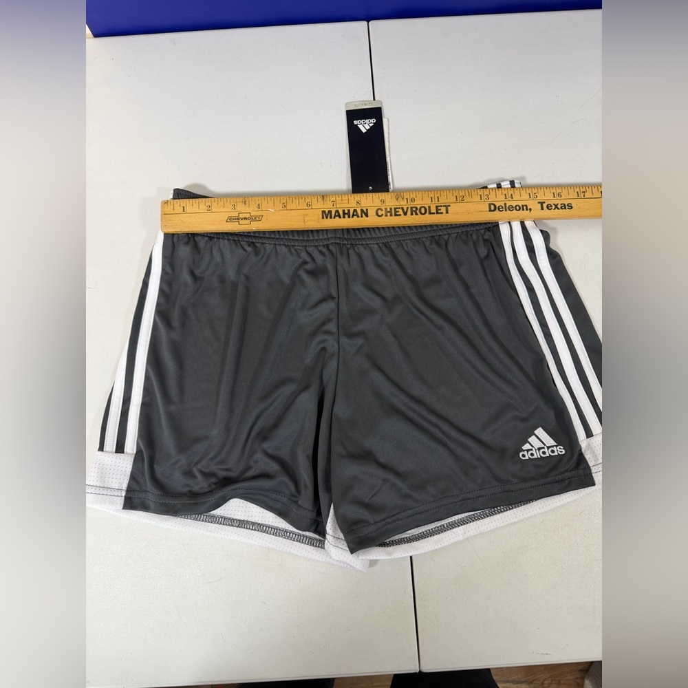NWT Adidas Women’s Climalite Soccer Shorts, Grayw/white stripes MED Tastigo 19 - Picture 6 of 12